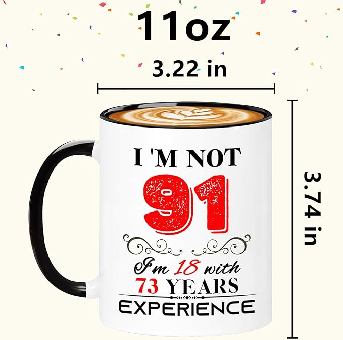1934 91th Birthday Mug for Women Men, Turning 91 Year Old Birthday Gifts for Mom, Dad, Grandma, Grandpa, Wife, Husband, Uncle, Aunt, Sister, Best Friends, Coworkers, Her, Him, 11oz Coffee Cup