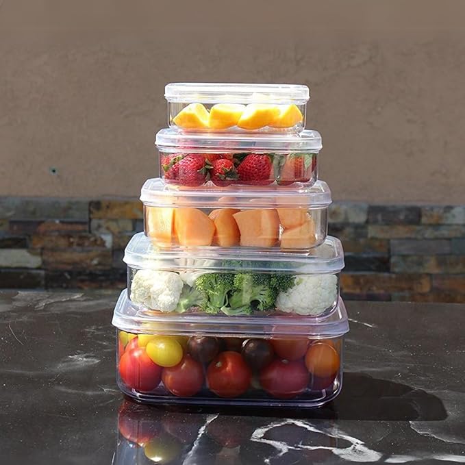 Lustroware (Set of 5) Micro Clear Food Storage Containers with Lids – BPA-Free, Airtight, Stackable, Tritan Plastic, Microwave & Dishwasher Safe, Pantry Organizer – Made in Japan