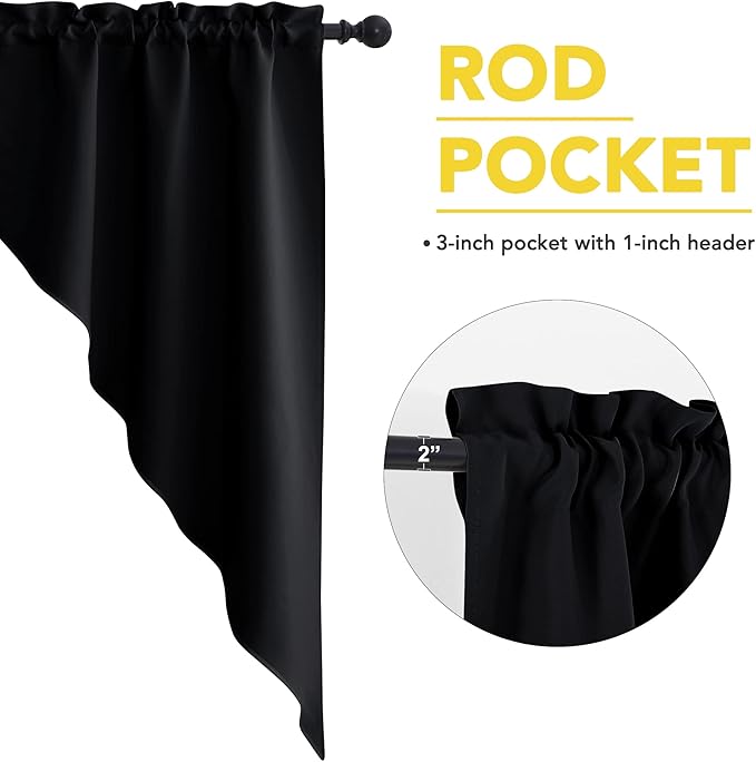 NICETOWN Blackout Window Treatment Pole Pocket Kitchen Tier Curtains- Tailored Scalloped Valance/Swags for Living Room (2 Panels, 36" W X 63" L Each Panel, Black)