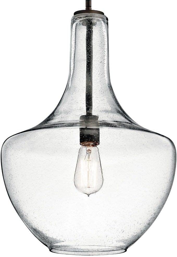 Kichler Everly 1 Light Pendant in a Black finish for Kitchen, Dining Room and Bedroom, (13.75"D x 19.75"H), 42046BK
