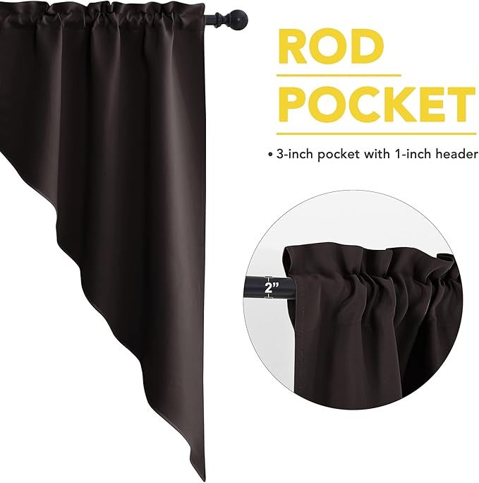 NICETOWN Blackout Pole Pocket Kitchen Tier Curtains, Tailored Scalloped Valance/Swags for Bedroom/Thanksgiving (2 Pieces, W36 X L63 inches Each Panel, Brown)