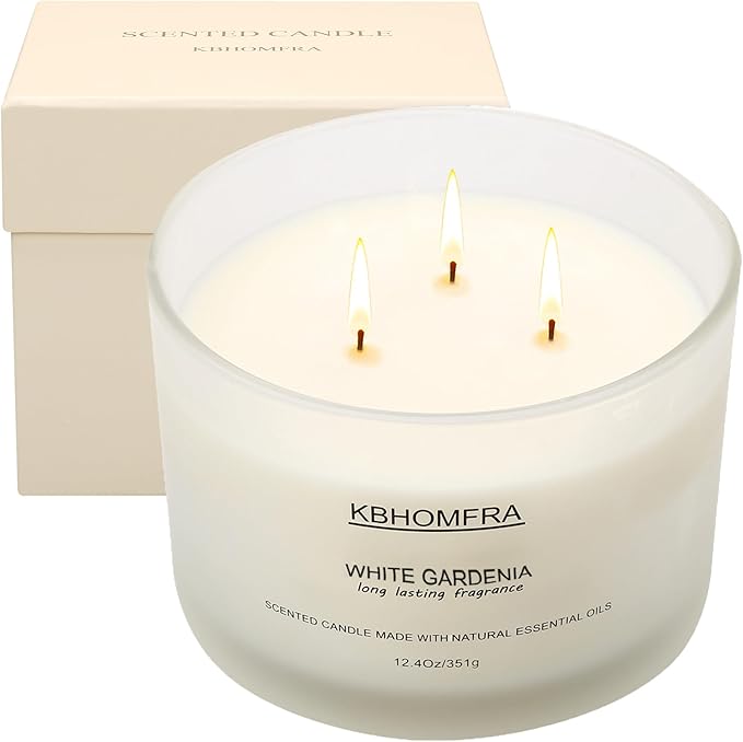 Scented Candle for Home, Patchouli Gardenia Candles Essential Oils, Soy Wax 12.4oz Big Candle,3-Wick 70 Hours Burn,for Festival Luxury Christmas Gift,Sleep Relaxation Ambience