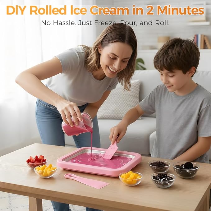 At-Home Rolled Ice Cream Maker Kit, Ice Cream Roller Maker with 2 Scrapers, DIY Fun Family Activity Instant Ice Cream Maker for Yogurt, Sorbet (Green)