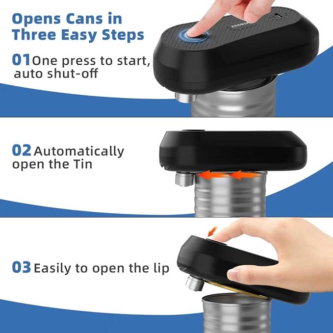 Auto Stop Can Opener, USB Rechargeable Electric Can Opener for Seniors & Arthritis, One-Touch Automatic Can Opener, Hands-Free, Smooth Edge, Compact, Cordless, Food-Safe Kitchen Gadgets