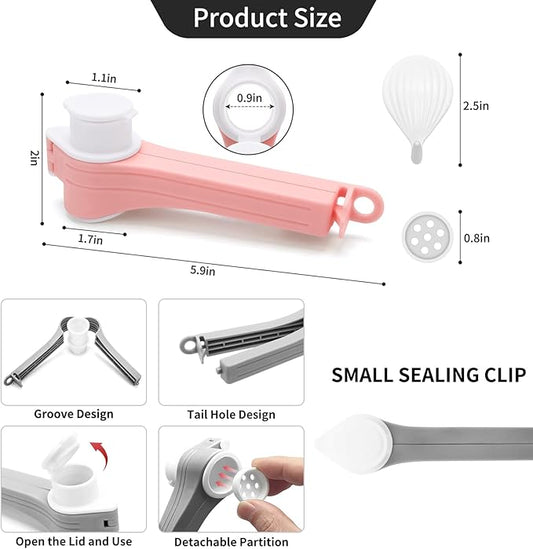 4pcs Bag Spout Clip,for Food,Snack Sealing Clips with Pour Spouts,Kitchen Chip Bag with Adhesive Hooks, for Cereal Kitchen Food Storage Organizer Kit-SMALL