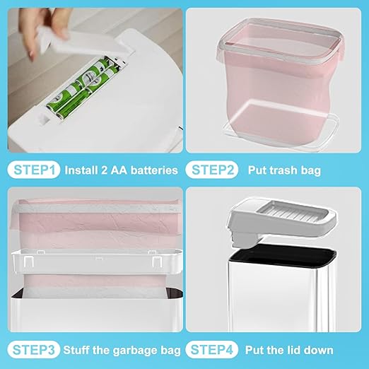 8 Gallon Motion Sensor Trash Can with Roll Lid & Wheels - Automatic Touchless Trashcans for Kitchens, Bedroom, Office Trash Bin (White)