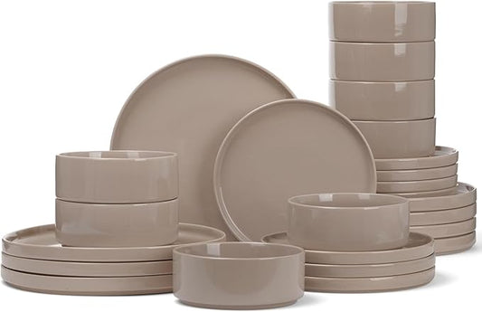 Famiware Nebula Plates and Bowls Sets, 24 Pieces Dinnerware Sets, Dishes Set for 8, Cinnamon Brown