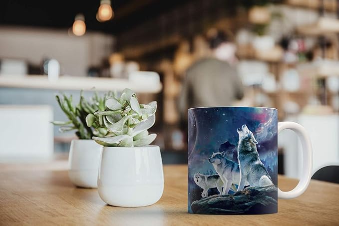 MUGBREW Wolf Pack Moon Ceramic Coffee Mug Tea Cup, 11 OZ