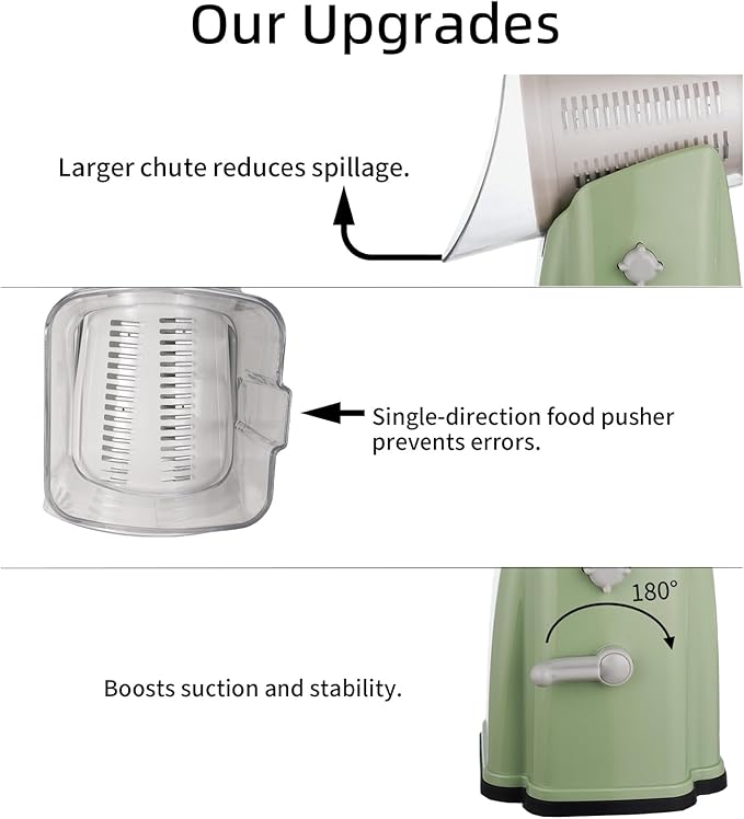 Rotary Cheese Grater Shredder - Upgraded 5 in 1 Cheese Grater with Handle and Strong Suction Base, Multi-purpose Julienne Slicer Ice Shaver Nuts Grinder for Ice, Vegetables, Fruit, Nuts