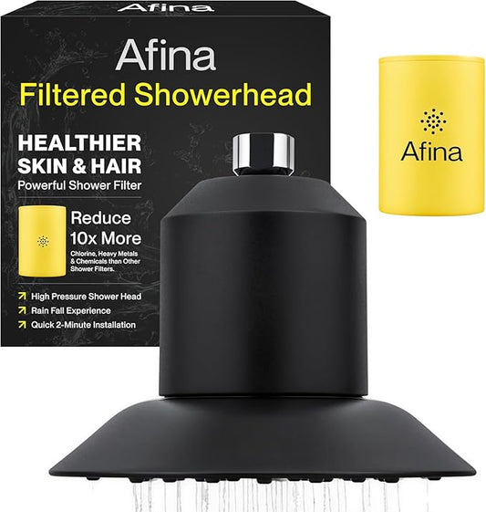 Afina Filtered Shower Head, Shower Filter for Hard Water | Improves Skin & Hair by Removing Chlorine & Toxic Chemicals from Hard Water (1.8 Gallon Per Minute California, Matte Black)