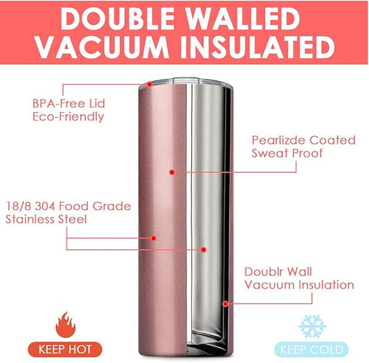 6 Pack Stainless Steel Skinny Tumbler, 20 OZ Double-Insulated Water Tumbler Cup with 6 Straw and 3 Brush, Vacuum Travel Mug Gift for Hot Cold Drinks with Cleaning(Black)