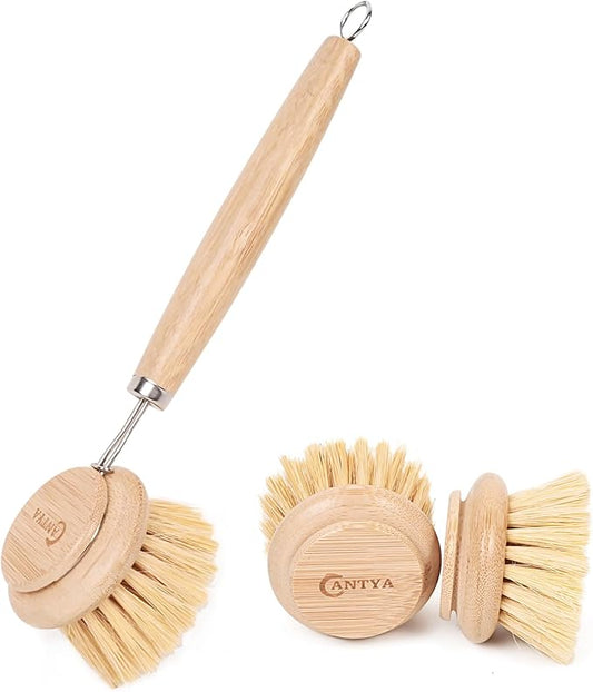 Bamboo Dish Brush - Bamboo Dish Scrubber,Sustainable & Biodegradable, Dish Scrub Brush for Cleaning Kitchen Utensils(Soft Bristles)