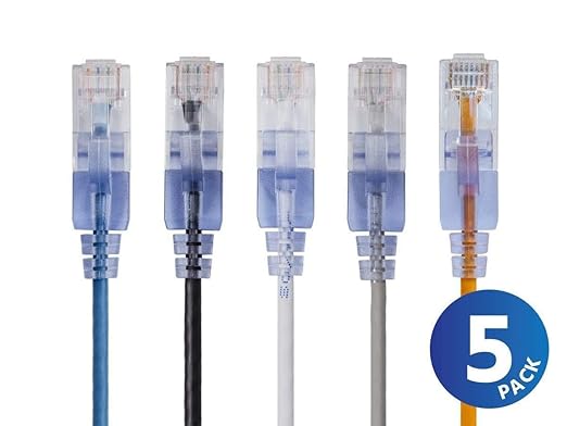 Monoprice Cat6A Ethernet Patch Cable - 7 Feet - Blue | Network Internet Cord - RJ45, 550Mhz, UTP, Pure Bare Copper Wire, 10G, 30AWG, 5-Pack - SlimRun Series