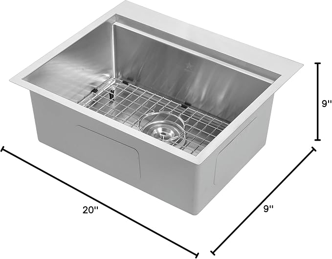 STARSTAR Workstation Ledge Topmount/Drop-in Single Bowl 304 Stainless Steel Kitchen/Yard/Bar/Laundry/Office Sink, With Grid, Colander, Cutting Board, Strainer (23 x 20 x 9-Wood Colander)