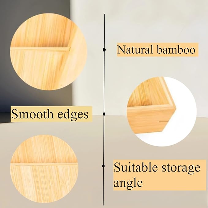 3-Tier Bamboo Spice Rack Organizer for Kitchen Drawer - Cabinet Storage Tray Fits Most Drawers (Pre-Measure Your Space) | 1-Pack, Natural Bamboo
