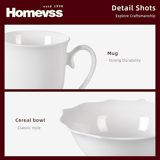 HomeVss, New Bone China Dinnerware Set, Embossed Lotus Design, 40pc Set