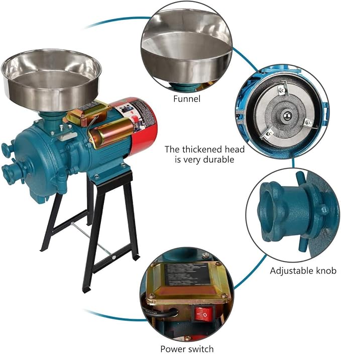 Electric Grain Grinder Mill, 3000W 110V Corn Grinder Mill Electric, Dry Cereals Rice Coffee Wheat Corn Mills with Funnel, Grain grinder mill powder machine