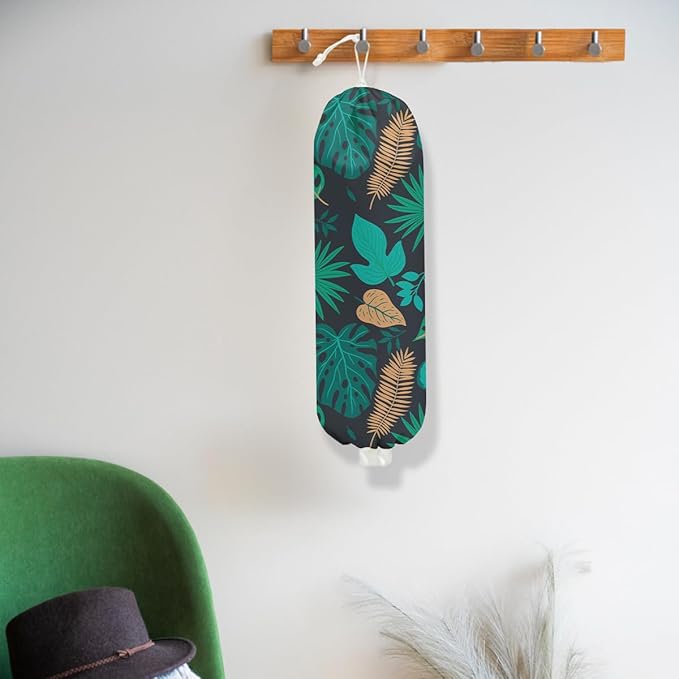 Plants Plastic Bag Holder for Kitchen Essentials, Green Summer Wall Mount Grocery Bag Holder for Plastic Bags, Reusable Grocery Bags Storage Dispenser for Home Kitchen Decor, Plants Gifts for Women