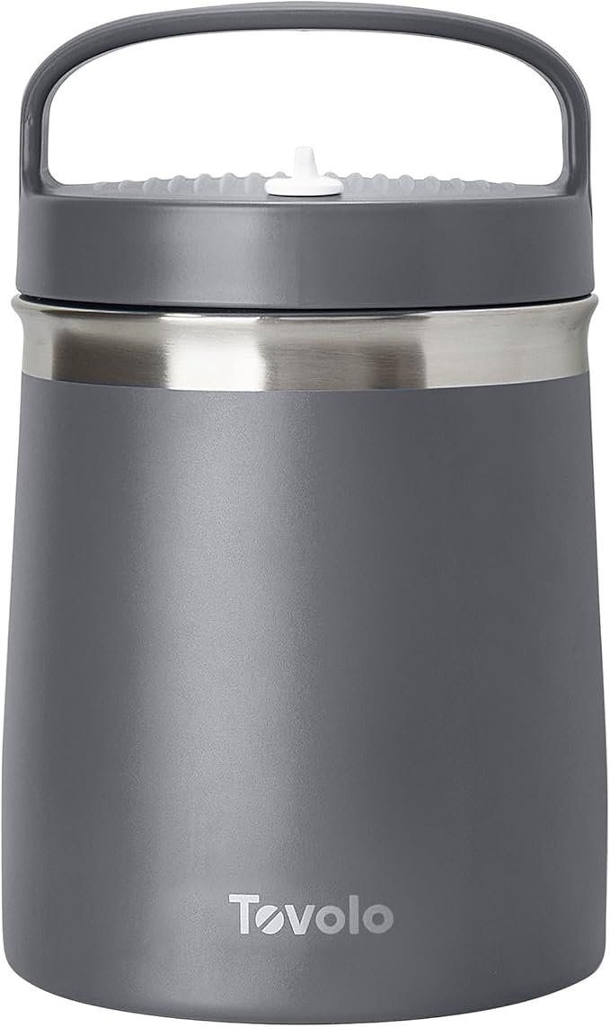 Tovolo 2 Quart Stainless Steel Traveler, Double-Wall Vacuum-Insulated Food Container, 2 Qt. Food Storage & Ice Cream Container, Easy-Carry Handle, Travel Mug for Hot Food & Cold Ice Cream, Charcoal