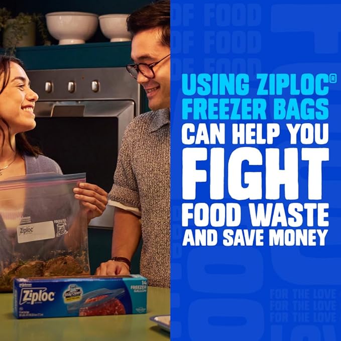 Ziploc Quart Food Storage Freezer Slider Bags, Power Shield Technology for More Durability, 34 Count (Pack of 2)