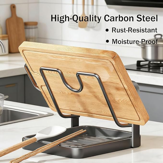 Kitchen Pot Lid Storage Rack, New Multifunctional Stainless Steel Pot and Pan Organizer with Removable Drip Tray, Lid Holder While Cooking, Lid And Spoon Rest (Gray Single)