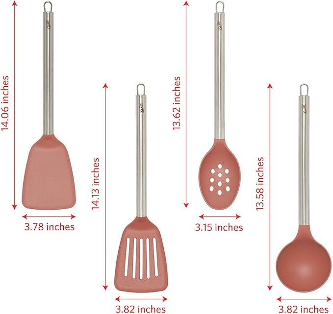 Glad Kitchen Utensils Set, 8pcs - Nonstick Cooking Tools with Stainless Steel Handles & Rotating Utensil Holder - Turners, Ladle, Spoon, Tongs, Spaghetti Server, and Skimmer - Dishwasher Safe, Rust