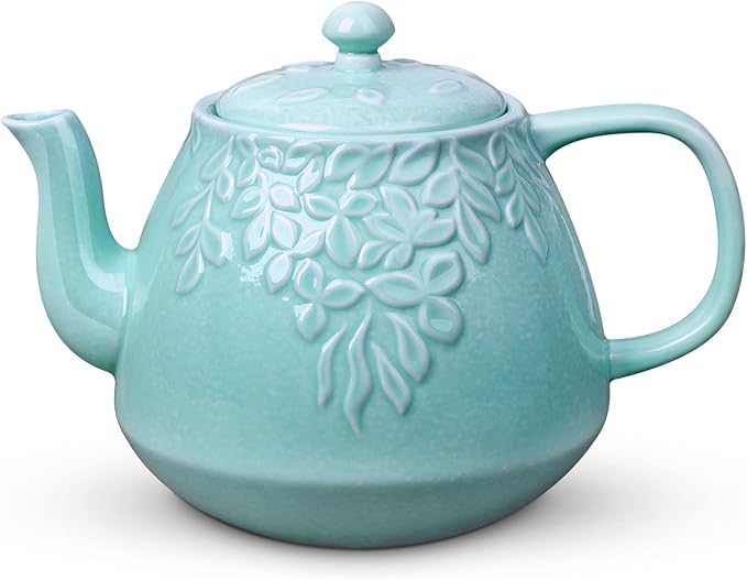 Toptier Ceramic Teapot, Large Tea Pot with Stainless Steel Infuser, Blooming & Loose Leaf Teapot for Tea Lover, Gift, Family (37 oz / 1100 ml, Blue)