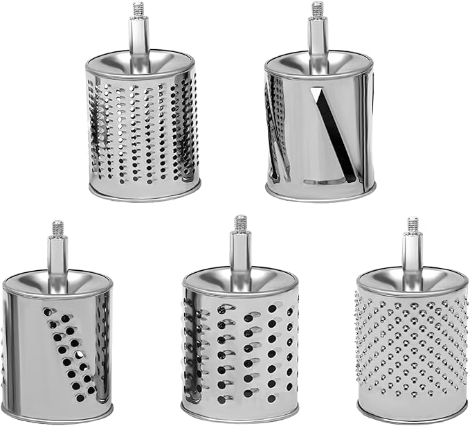 Stainless Steel Rotary Vegetable Cheese Grater Potato Slicer, 5-In-1 Countertop Cheese Grater Manual Kitchen Shredder Round Food Chopper with Blades for Cafeterias Restaurants Hotels