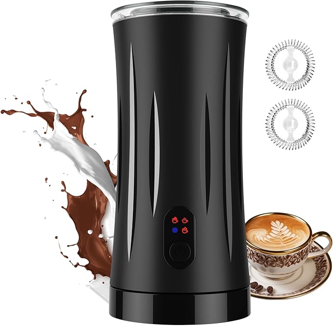 Milk Frother and Steamer, 4-in-1 Electric Frother Machine for Coffee with Hot & Cold Foam, Auto Shut-Off, Quiet Design for Latte, Cappuccino, Macchiato(black)