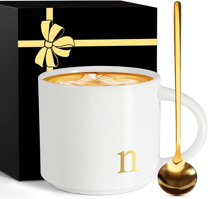 Monogrammed Ceramic Large Coffee Mug Tea Cup Women Wife Anniversary Her 1 2 3 5 6 7 8 10 14 20 25 40 50 Year Cotton Copper Ivory Gifts Bronze Leather Iron Paper First 5th 6th 10th 25th 40th 50th 60,N