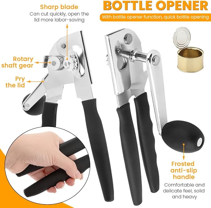 Manual Can Opener, Heavy Duty Ergonomic Design with Folding Crank Handle, Smooth Edge Cutting for Home & Commercial Use, Senior-Friendly, Durable Stainless Steel Construction