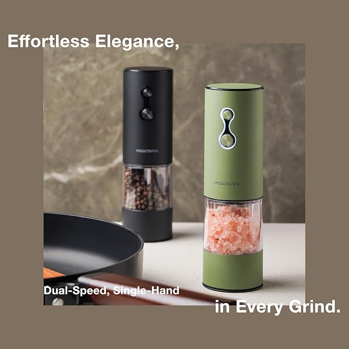 Electric Salt and Pepper Grinder Set USB-C Rechargeable, Dual-Speed Automatic Salt and Pepper Mills with 9 Adjustable Coarseness, Ceramic Burr, LED Light, Refillable, (Sage Green)