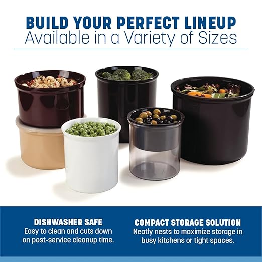 Carlisle FoodService Products Classic Round Storage Container Crock with Lid for Kitchen, Restaurants, Home, Plastic, 1.2 Quarts, Black