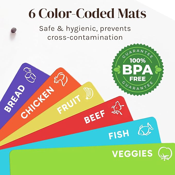 Cooler Kitchen Wooden Cutting Boards for Kitchen with 6 Flexible Plastic Mats - Meal Prep and Serving, Easy Clean Bamboo Cutting Board and Dishwasher Safe Plastic - Large Wood Cutting Board Set