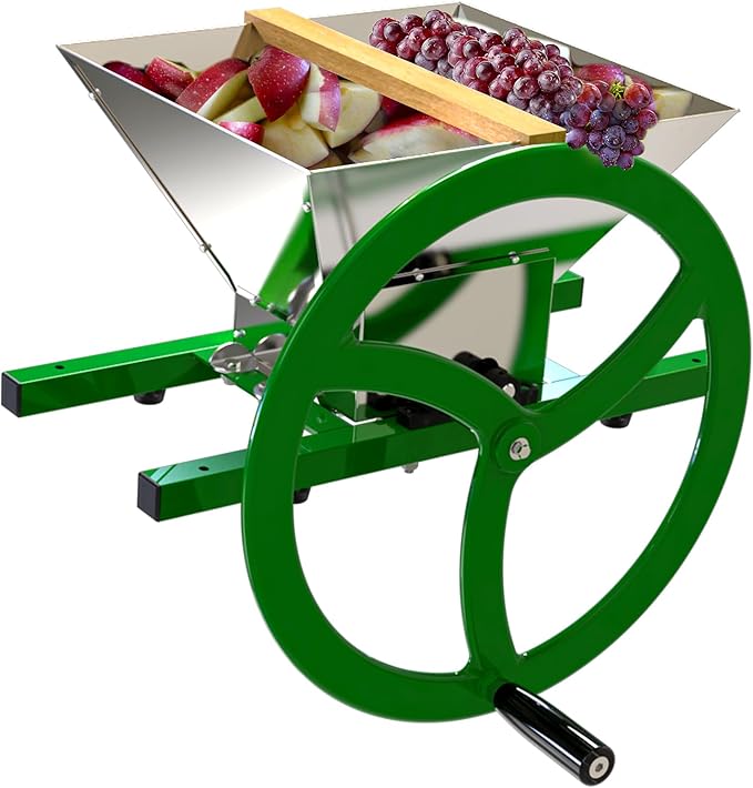 EJWOX Fruit and Apple Crusher – 7L Stainless Steel Manual Grinder with Large Flywheel Handle, Easy-to-Use Fruit Pulper for Juice, Wine, and Cider Pressing