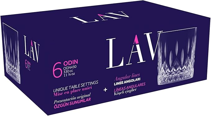LAV Old Fashioned Glasses Set of 6 - Whiskey Glasses Set 11.25 Oz - Scotch for Men and Women - Barware Rocks Glasses for Home Bar and Dining
