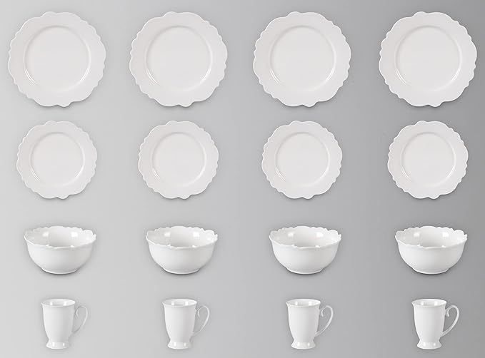 HomeVss, New Bone China Dinnerware Set, Embossed Winds, Service for 4-16pc Set