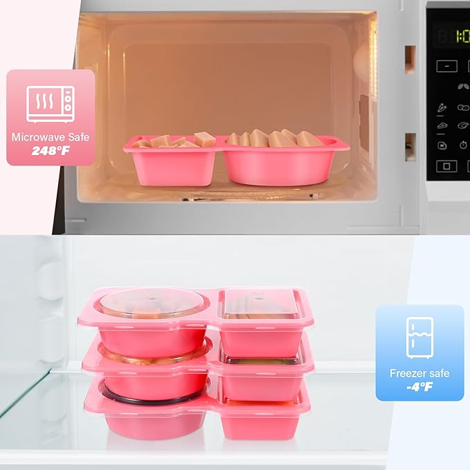 Double Compartment Snack Containers with Lids, 2 Compartment Condiment Container, Plastic Disposable Snack Pack Containers for Sauce, Salad, Food Storage Box(30PCS-Pink)