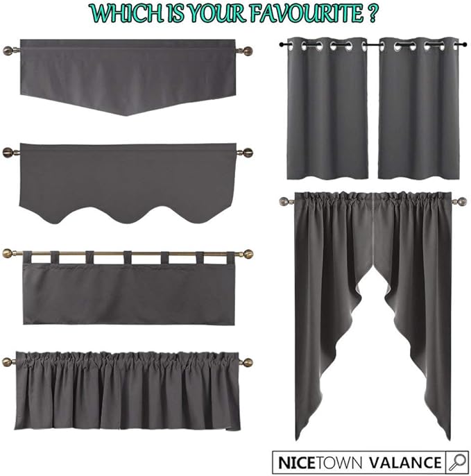 NICETOWN Blackout Kitchen Window Curtains - Thick Tailored Scalloped Valance/Swags Window Decorations Curtains for Living Room/Bay Window (Navy, 1 Pair, W36 x L63 Per Panel)