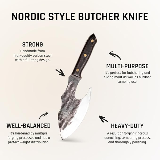 COOLINA Vikings Duo Butcher & Cleaver Knife Set - Hand-Forged High-Carbon Steel, Razor Sharp, Full Tang, Wood Handle, Perfect for BBQ, Meat & Veggies, Great Gift for Grill Masters