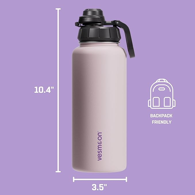 Vesmoon Vessence 32 Oz Stainless Steel Tea Infuser Bottle for Loose Leaf Tea, Water, Herbs, Fruits - Triple Layered Insulated, Leak Proof Bottle with Lid and Clip Handle - 24 Hours Hot/Cold