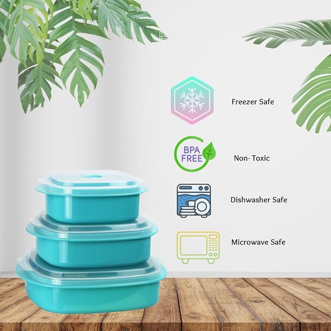 Reston Lloyd Nesting Microwave Containers, Set of 3, Adjustable Steam Vents, Airtight, Meal Prep, Durable BPA-Free Plastic- Freezer & Dishwasher Safe, Cookware & Food Storage, Anyday Cookware, Pink