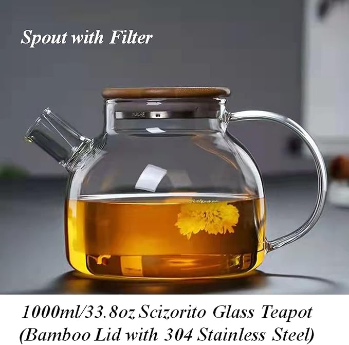 Glass Teapot Stove Safe, with Removable Filter Infuser, Suit for Loose Leaf Tea and Flowering Tea (33.8oz)