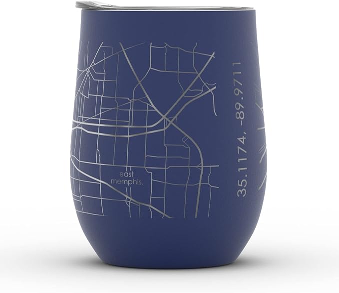 Well Told Engraved Memphis Tennessee Map Insulated Wine Tumbler, Etched Stainless Steel Cup (12 oz, Midnight Blue) City Map Insulated Tumbler, Custom Insulated Tumbler, Outdoor Drinkware