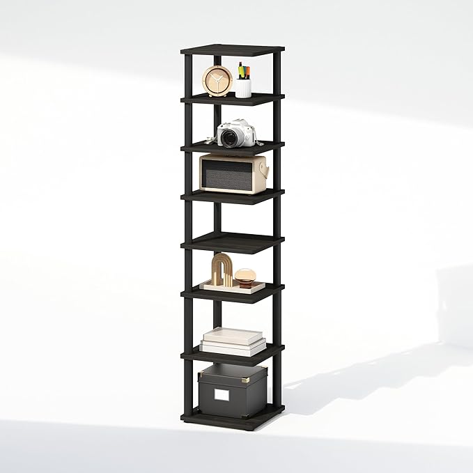 Furinno Turn-N-Tube Corner Shelf, 8-Tier Display Rack, Vertical Corner Storage Rack, Space Saving Organization and Storage, Entryway, Living Room, Closet, Espresso
