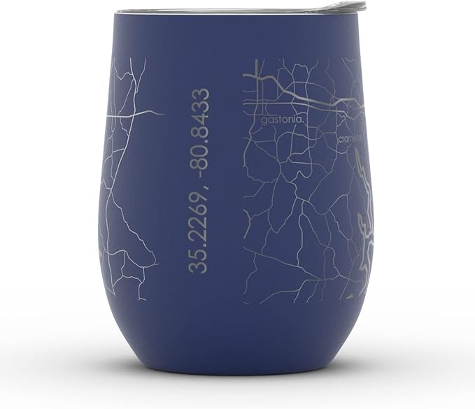 Well Told Engraved Charlotte North Carolina Map Insulated Wine Tumbler, Etched Stainless Steel Cup (12 oz, Midnight Blue) City Map Insulated Tumbler, Custom Insulated Tumbler, Outdoor Drinkware