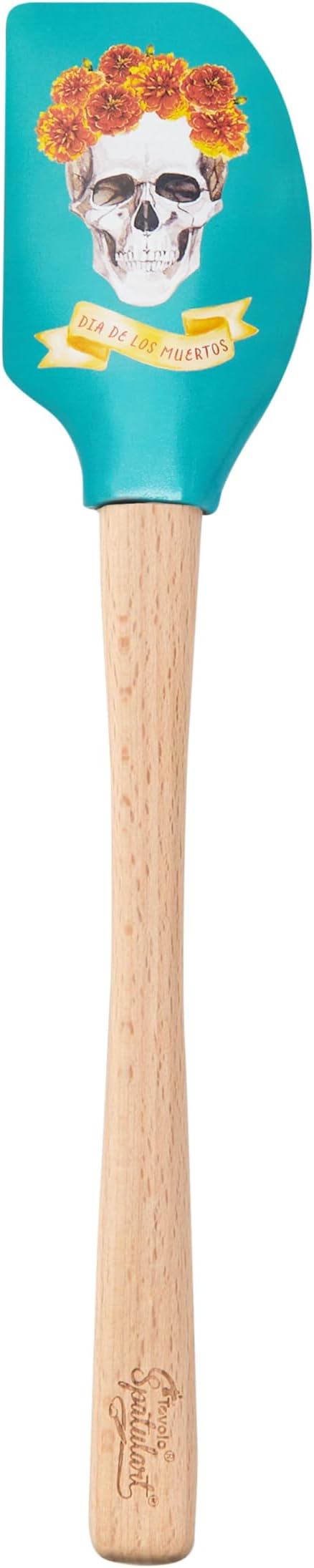 Tovolo Spatulart Day of the Dead Kitchen Utensils Silicone Spatula with Wood Handle for Baking Cooking Mixing, Dia de los Muertos BPA Free Heat Resistant Cooking Spatula