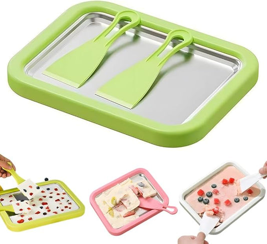 At-Home Rolled Ice Cream Maker Kit, Ice Cream Roller Maker with 2 Scrapers, DIY Fun Family Activity Instant Ice Cream Maker for Yogurt, Sorbet (Green)
