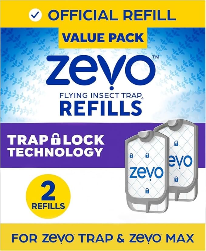 Zevo Indoor Fly Trap Refill Cartridges – 2 Pack Replacement for Zevo Devices | Continuous 24/7 Insect Protection