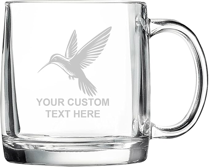 Hummingbird, Personalized 12.5 oz Polar Camel Glass Coffee Desk Mug – Custom Laser Engraved Clear Cup for Tea, Espresso, Latte, Whiskey - Microwave Safe/Made in USA